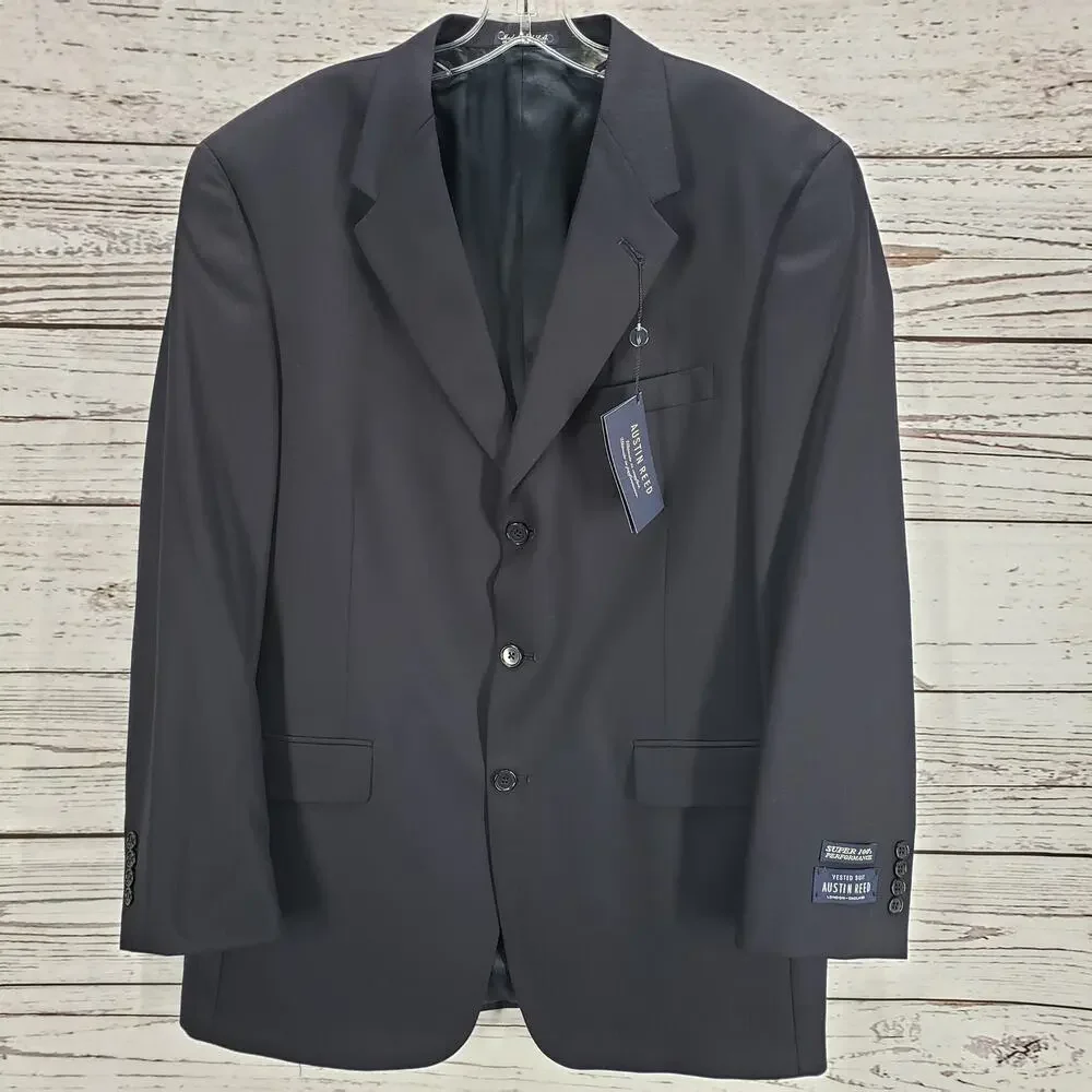 Austin Reed New Black Wool Super 100's Herringbone Suit Jacket 44R